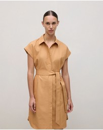 Trenery - Cotton Poplin Cap Sleeve Shirt Dress in Sahara Tan