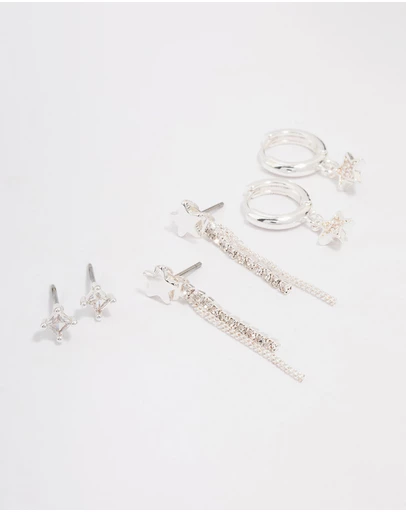 Lovisa - Silver Plated Brass Star Chain Earring 3-Pack