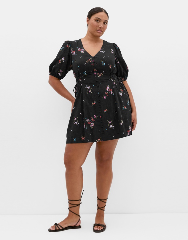City Chic - Plus size Briella Bouquet Print Mini Dress - black