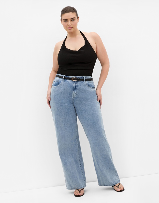 City Chic - Plus size Emmy Halter Cowl Neck Top - black