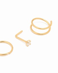 Lovisa - Gold Plated Titanium Simple Mixed Nose Studs & Nose Rings 4-Pack