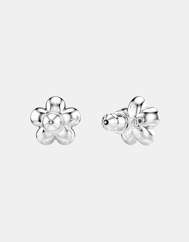 Swarovski - Ariana Grande x Swarovski Stud Earrings, Crystal Pearl, Round Cut, Flower, White, Rhodium Plated