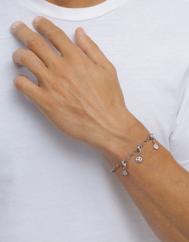 Kuzzoi - ICONIC EXCLUSIVE - Long Link Chain Bracelet with Smiling Charm in 925 Sterling Silver