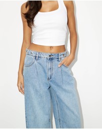 Dazie - Over You Mid Rise Adjustable Waistband Barrel Leg Jeans