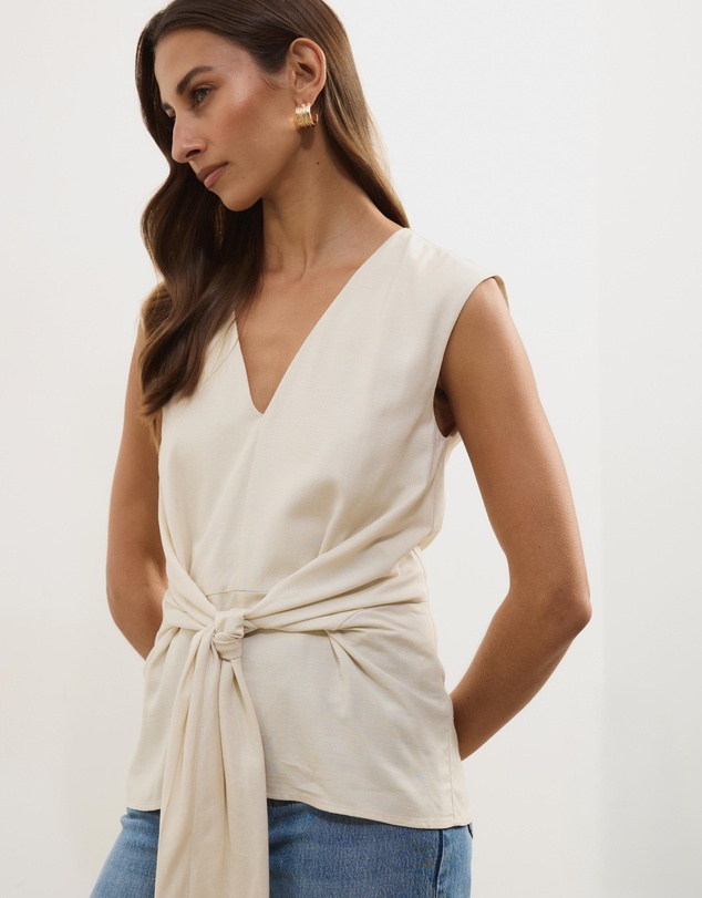 Atmos&Here - Liora Linen Blend Top with Tie