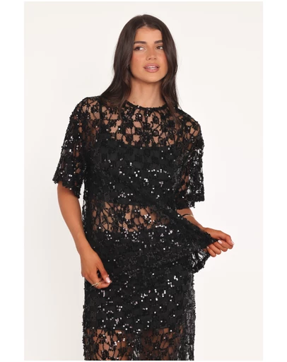 Petal & Pup - Yonder Sheer Lace Tee Top - Black