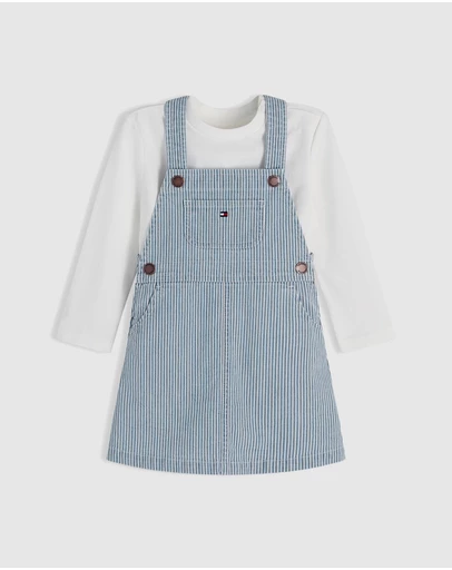 Tommy Hilfiger - Denim Stripe Dungaree Dress And T-Shirt Set - Babies