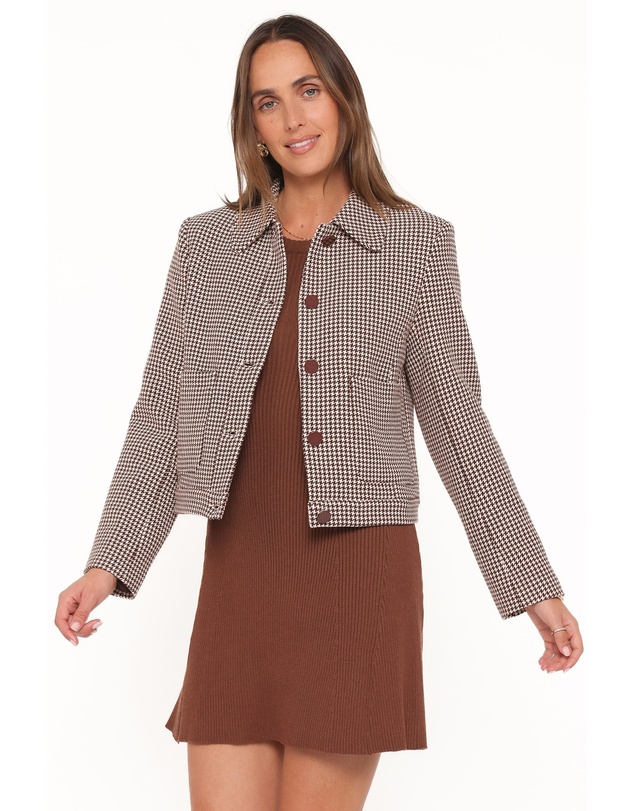 Petal & Pup - Harvie Crop Trucker Jacket - Brown Houndstooth