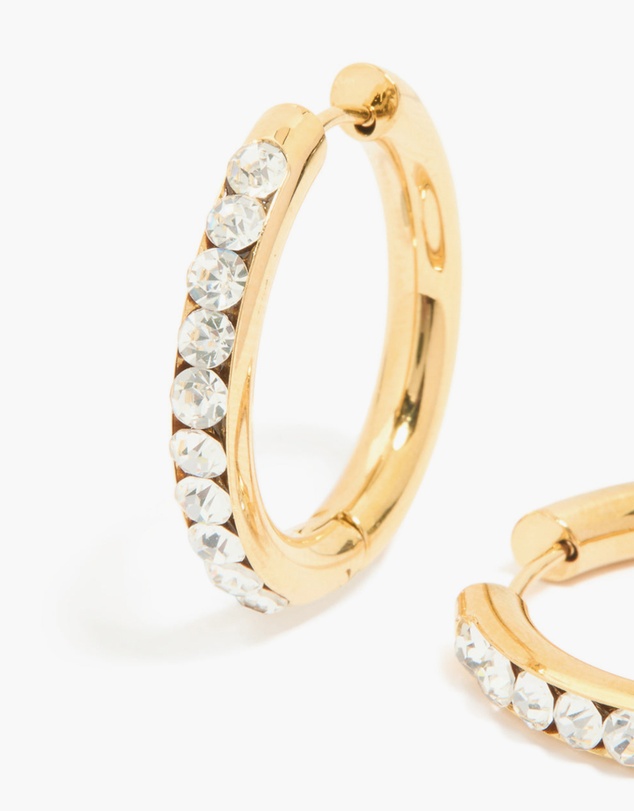 Lovisa - Waterproof Gold Plated Stainless Steel Diamante Hinged Half Hoop Earrings