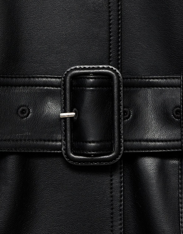 M.N.G - Long Faux-Leather Trench Coat With Belt