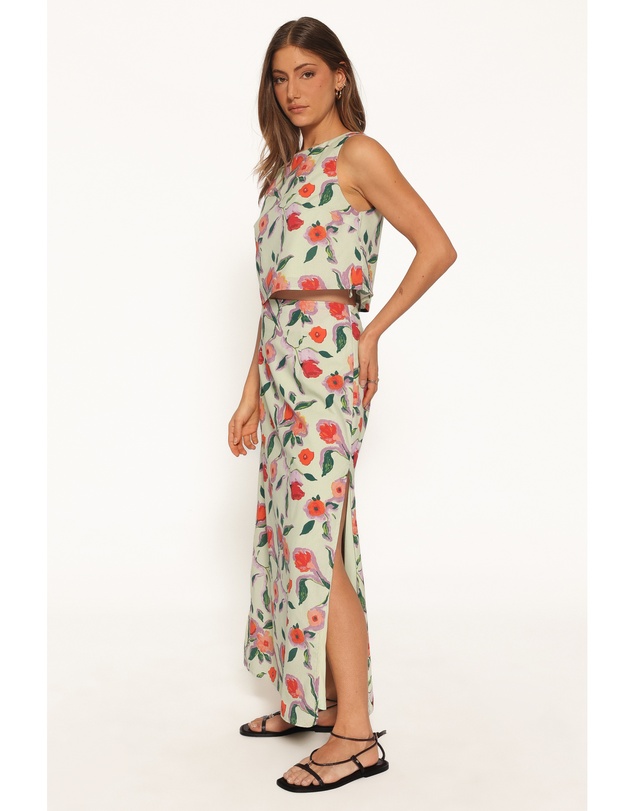 Petal & Pup - Madison Linen Column Skirt - Green Painted Floral