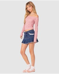 EDIKTED - Carolina Off Shoulder Sheer Lace Top