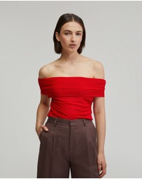 Oxford - Nia Mesh Off-Shoulder Top