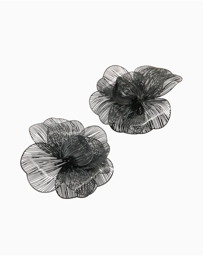 Lovisa - Black Coated Metal Laser Cut Full Flower Earrings