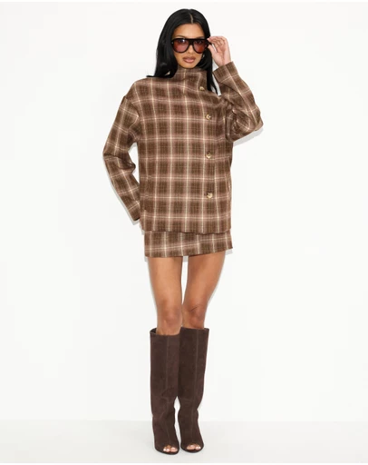 Dazie - Unspoken Funnel Neck Check Jacket