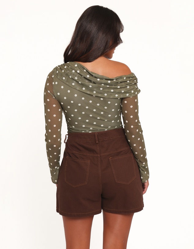 Petal & Pup - Ginevra Off Shoulder Mesh Top - Green Polka Dot