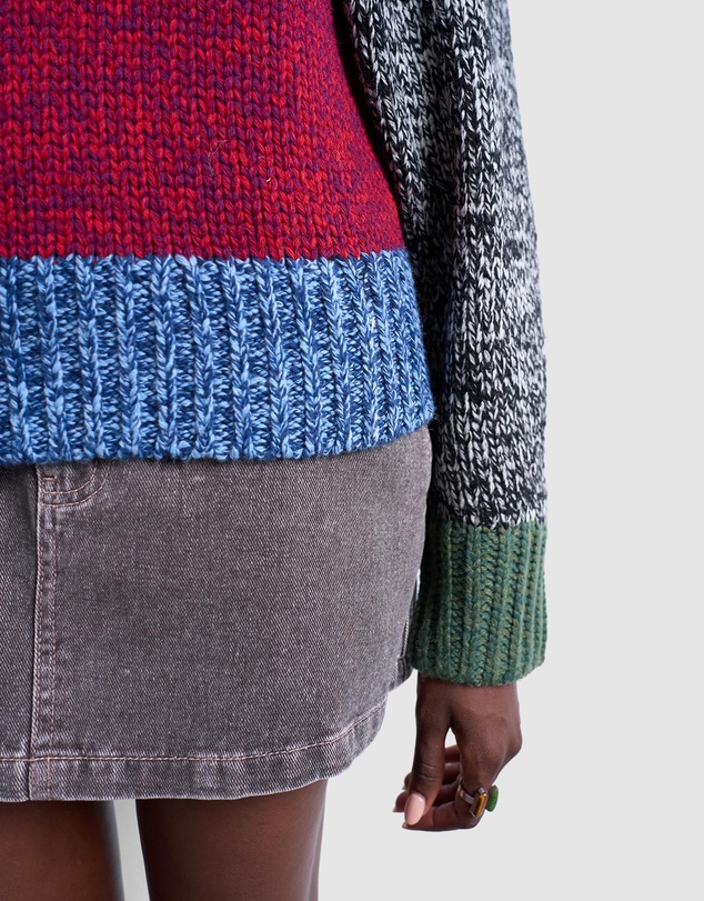 TOPSHOP - Knitted Twist Yarn Patchwork Volume Sleeve Jumper