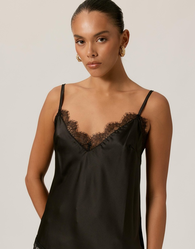 Tussah - Opal Satin Lace Trim Asymmetrical Cami Top