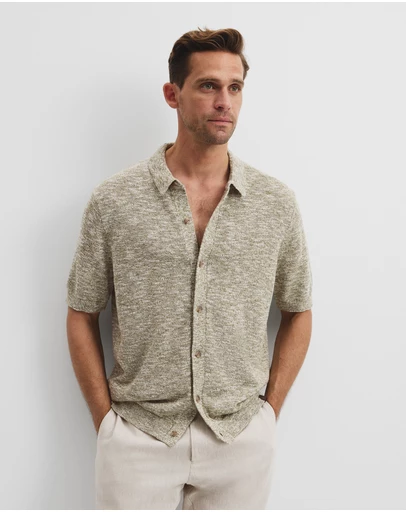 Country Road - Linen Cotton Slub Knit Shirt
