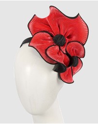 Max Alexander - Coral and Black Racing Fascinator