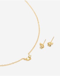Lovisa - Waterproof Gold Plated Stainless Steel November Green Cubic Zirconia Birthstone Necklace & Earrings Set