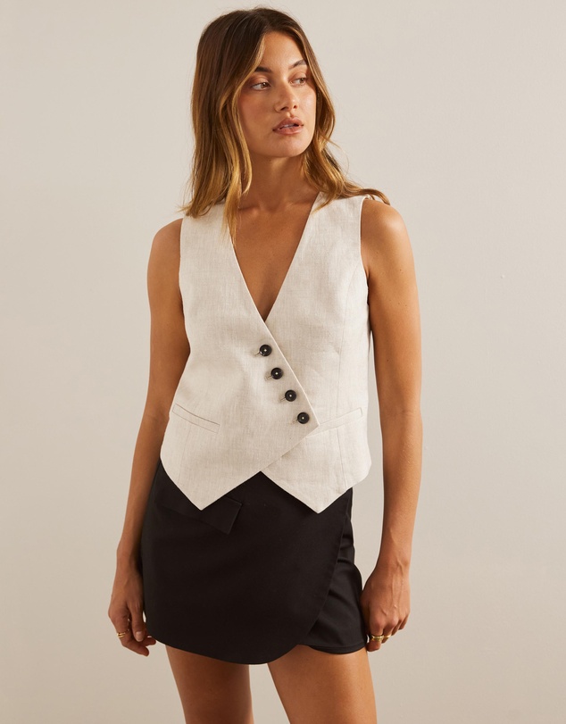 AERE - Asymmetric Buttoned Linen Vest