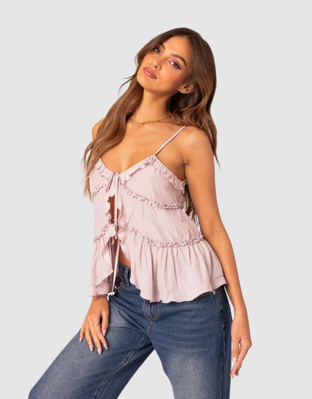 EDIKTED - Juniper Tie Front Ruffled Top