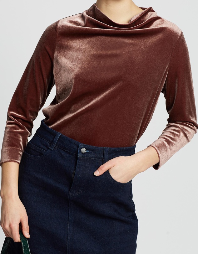 Velvet Cowl Neck Top by David Lawrence Online | THE ICONIC | Australia