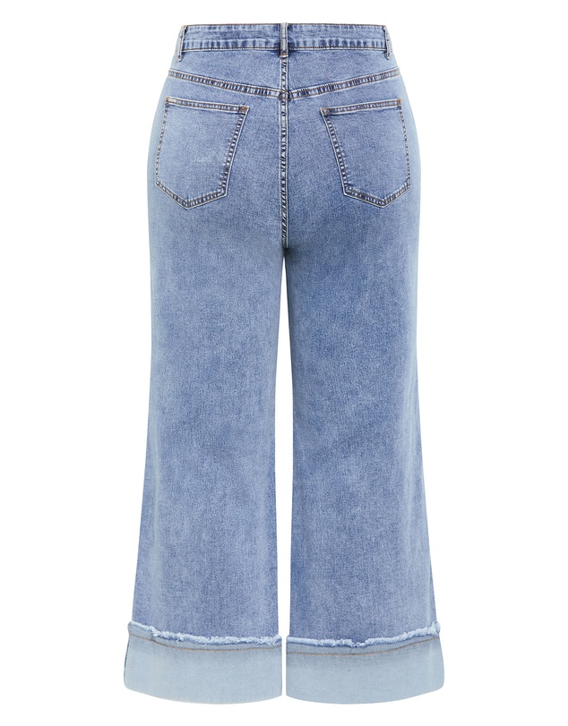City Chic - Plus size Harley Fit Turn Up Wide Leg Crop Jean - light wash