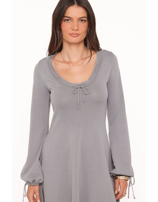 Petal & Pup - Kaylee Knit Long Sleeve Mini Dress - Grey