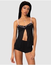 EDIKTED - Sheer Split Front Babydoll Top