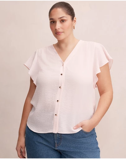 Forever New Curve - Cecilia Curve Flutter Sleeves Blouse