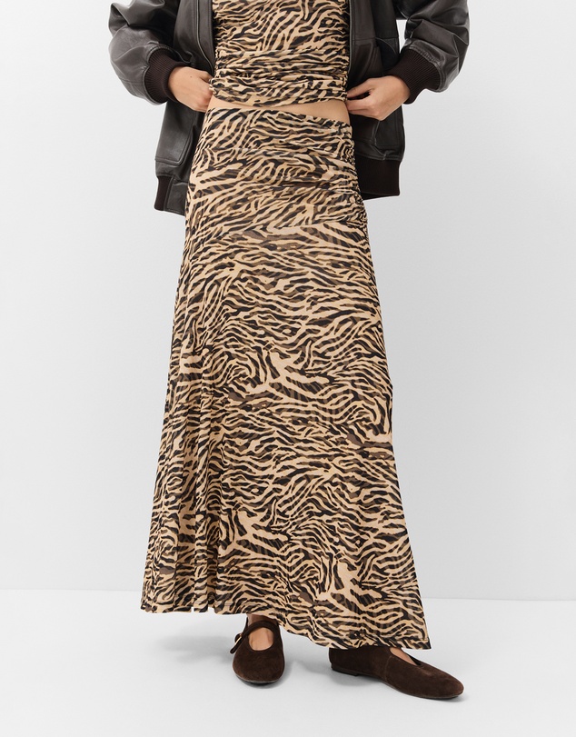 UNISON - Ruched Mesh Maxi Skirt