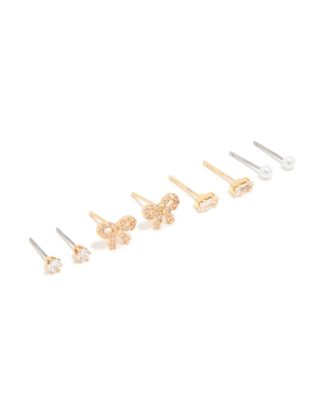 Lovisa - Waterproof Gold Plated Stainless Steel Cubic Zirconia & Pearl Stud Earrings 4-Pack