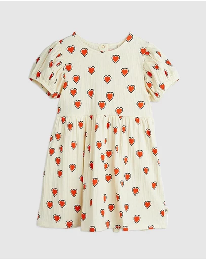 Mini Rodini - Outlined Hearts AOP Short Sleeve Dress - Kids-Teens