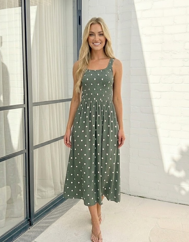 Esther & Co - Torrance Dress - Green Spot