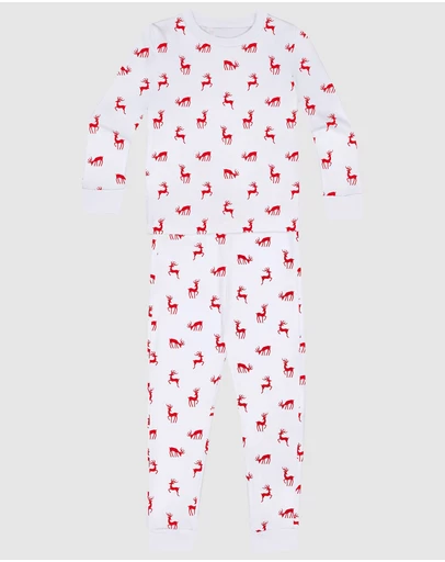Sant And Abel - Kids Reindeer Red Long PJ Set