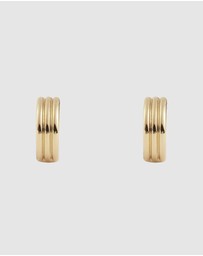 Wanderlust + Co - Triple Band Gold 8mm Baby Huggie Earrings