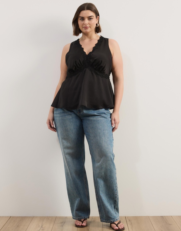 Atmos&Here Curvy - Sylvie Satin Lace Trim Top