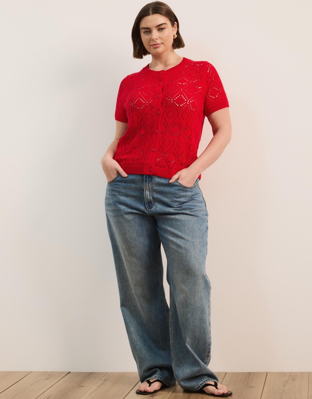 Atmos&Here Curvy - Hani Short Sleeve Open Knit Cardigan