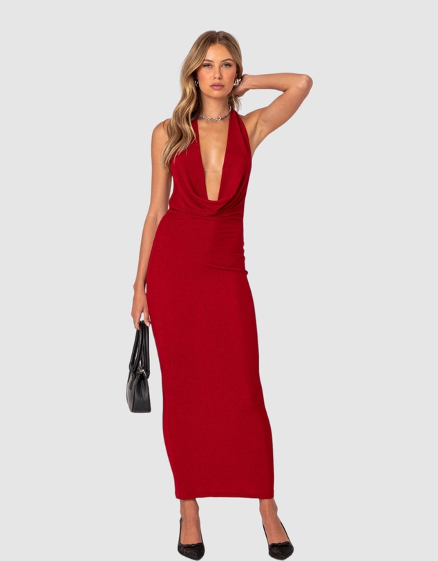 EDIKTED - Cowl Neck Open Back Maxi Dress
