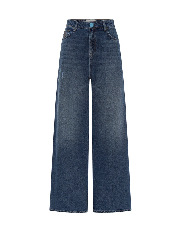 ONE TEASPOON - Love Machines Mid Waist Super Wide Leg Denim Jeans - Blue Thunder