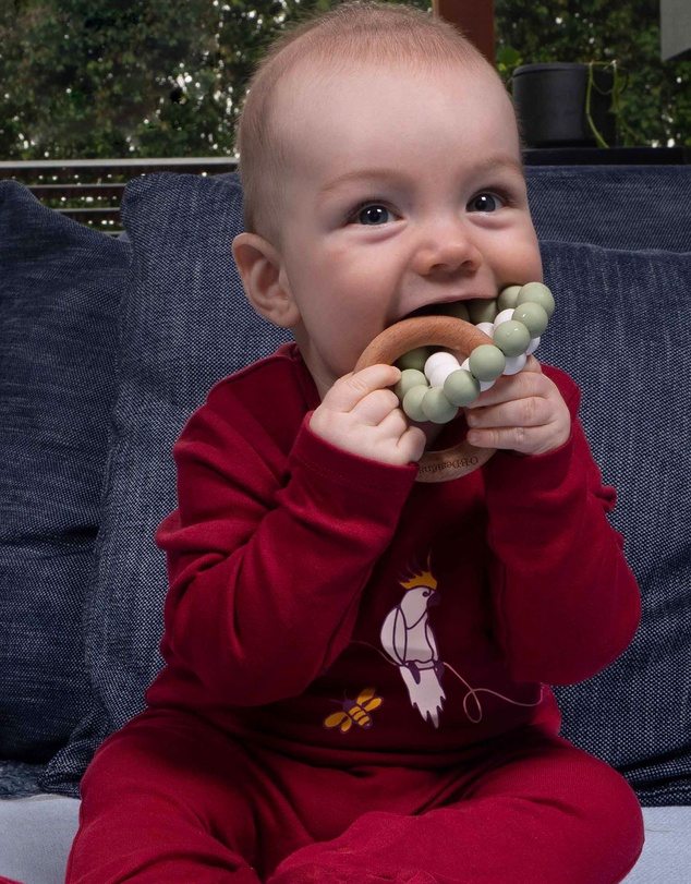 B Free Intimate Apparel - Baby Snap Button Sleepsuit with Booties - 100% Organic Cotton - Red Cockatoo
