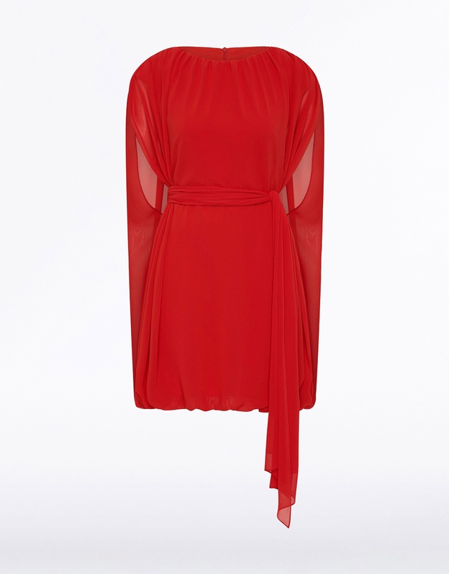 Carla Zampatti - Red Georgette Gathered Capelet Dress