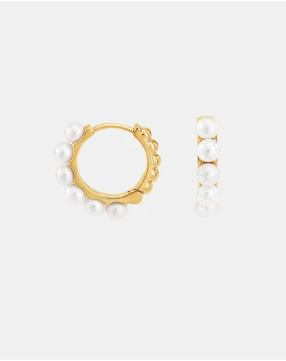 Dower & Hall - Women's Medium Timeless Pearl Huggie Hoops in Gold Vermeil