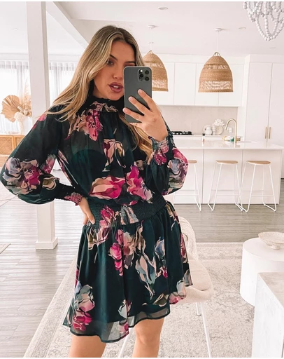 Esther & Co - Neary Dress - Emerald Floral
