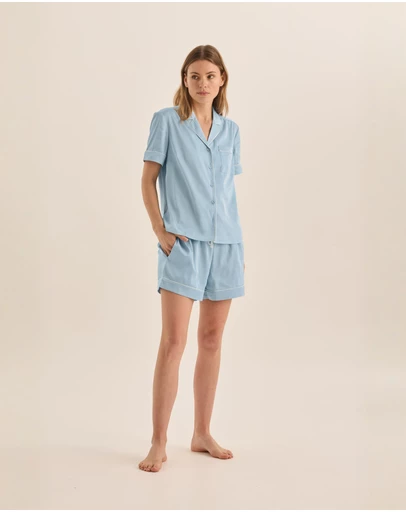 Gingerlilly - Sonia Blue Satin Short PJ Set