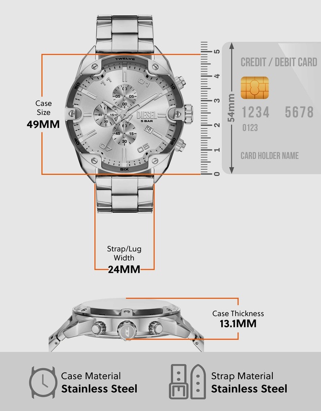 Diesel - Spiked Silver Tone Chronograph Watch