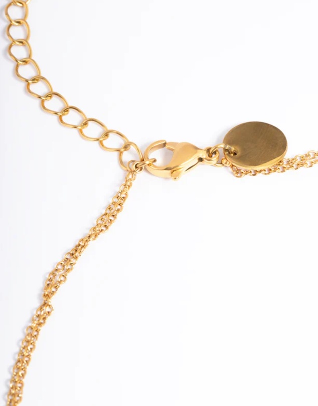 Lovisa - Waterproof Gold Plated Stainless Steel Dainty Freshwater Pearl Double Layer Necklace