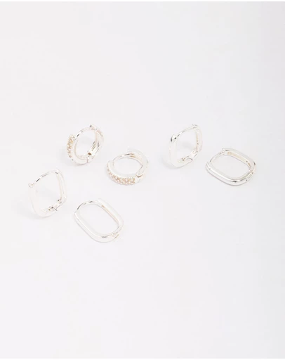 Lovisa - Silver Plated Brass Clean Pave Earring 3-Pack